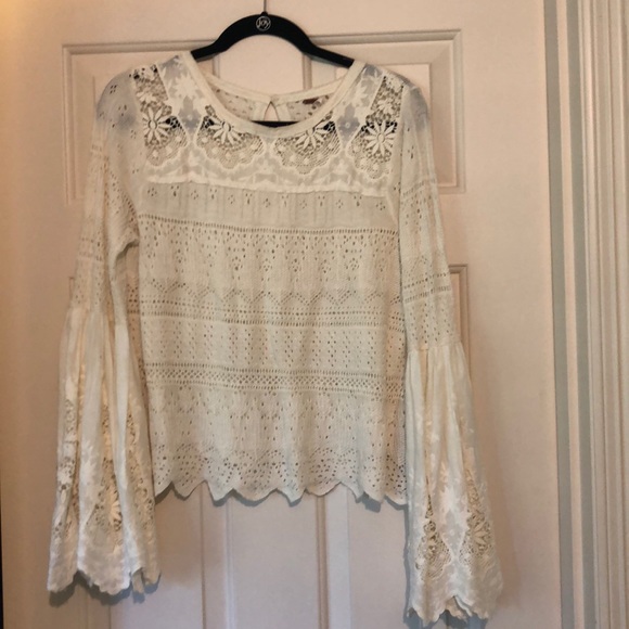 Free People crochet bell sleeve blouse - Picture 1 of 4